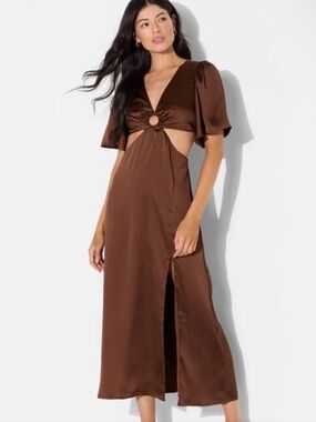 Flutter Sleeve Satin Cap Maxi Bodycon Dress - Wild Fable